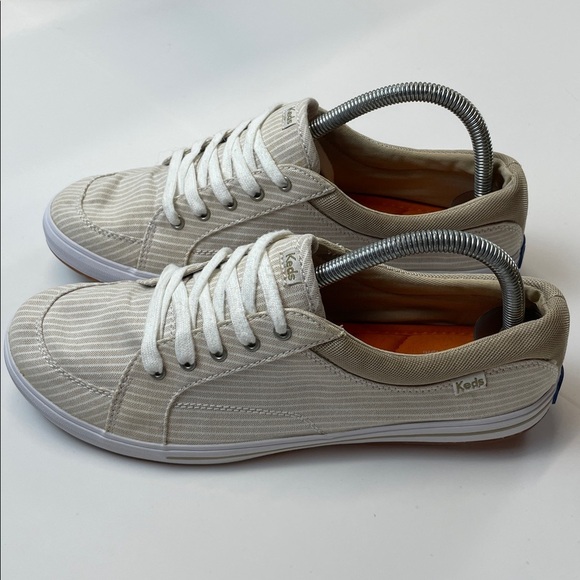 Keds Pinstripe Canvas Lace Up Sneakers Neutral Beige Womens Size 9 - Picture 5 of 9